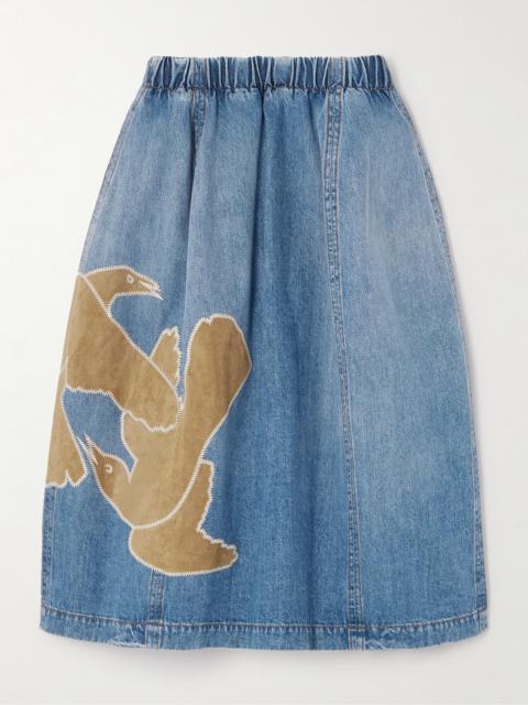 Marni Appliquéd Gathered Denim Midi Skirt