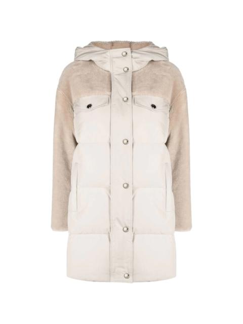padded panelled hooded coat