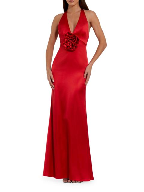 MAC DUGGAL Women's Satin Rosette V-Neck Slip Gown - Red