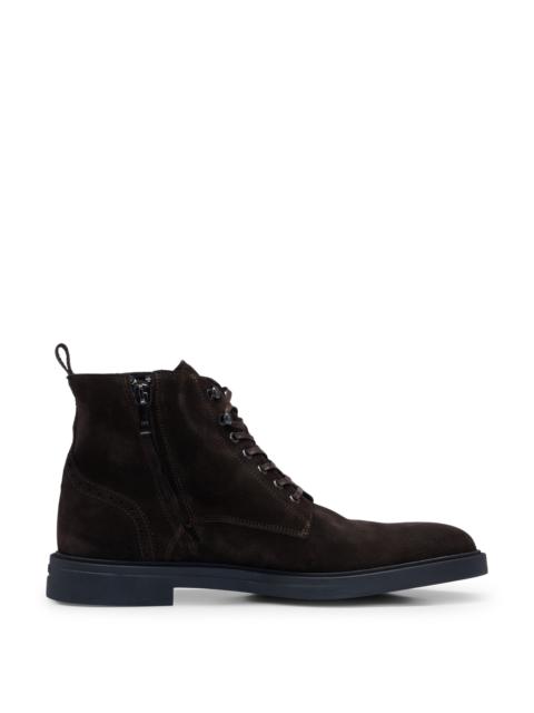 BOSS SUEDE HALF BOOTS WITH SIDE ZIP AND SIGNATURE ACCENTS