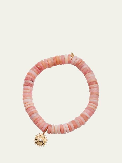 SYDNEY EVAN 14k Pink Opal Wheel Bracelet with Diamond Evil Eye Charm
