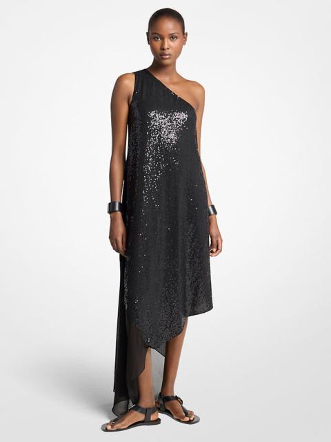 MICHAEL KORS COLLECTION Hand-Embroidered Sequin Silk Georgette Asymmetric Dress