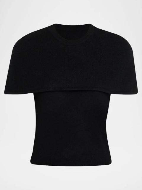 SIMKHAI Yuki Short-Sleeve Cashmere Cape Top