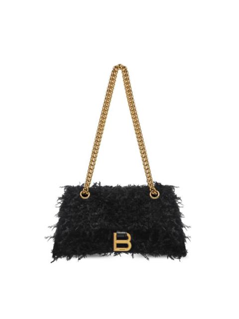 Women's Crush Small Chain Bag With Frabric Feathers  in Black