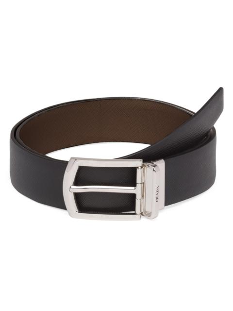 Prada Men's Reversible Saffiano Leather Belt - Black Brown