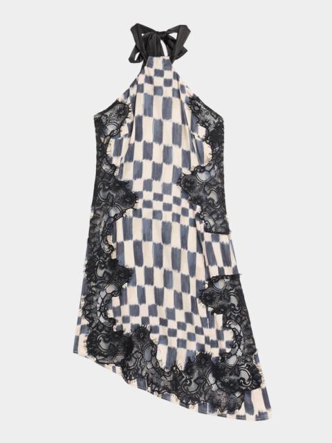 JBQ Anora Check Lace Asymmetric Mini Dress