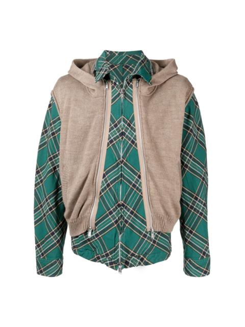knitted gilet check-print shirt jacket
