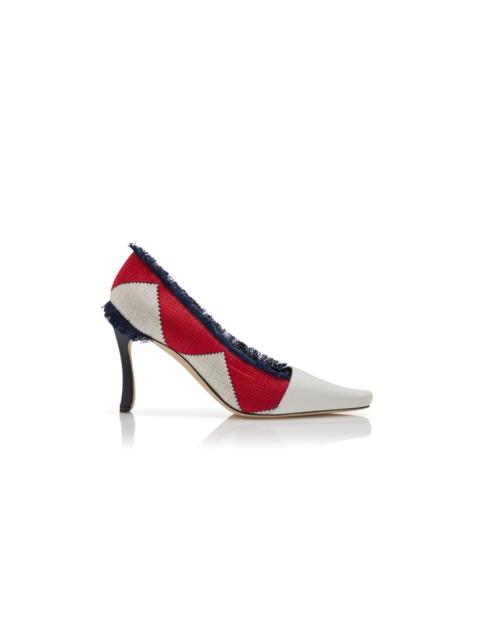 Manolo Blahnik Red and White Cotton Pumps