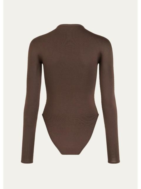 Alaïa Semi-Sheer Mock-Neck Bodysuit