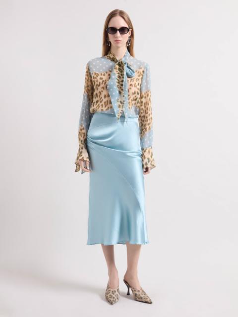 NINA RICCI Ice Blue Asymmetrical Satin Skirt