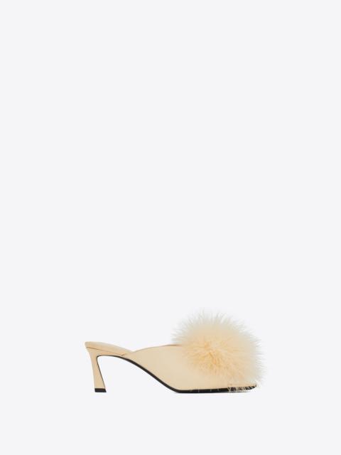 mae mules in crepe satin with feathers