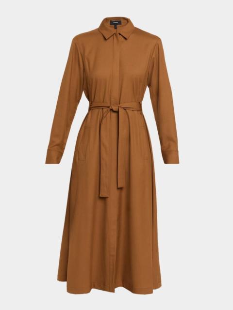 Theory Long-Sleeve Belted Midi Shirtdress