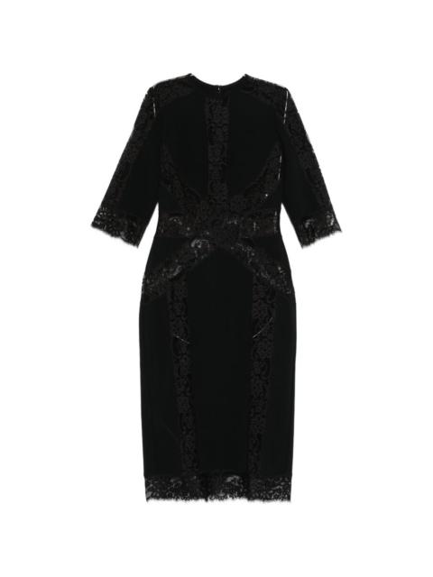 ELIE SAAB lace-panel midi dress