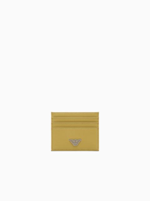 EMPORIO ARMANI CARD HOLDER IN TEXTURED BONDED LEATHER WITH METALLIC LOGO