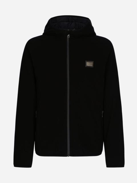Hooded jersey jacket with branded tag