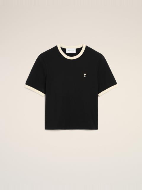 AMI Paris BLACK CONTRASTED COTTON T-SHIRT WITH AMI DE COEUR