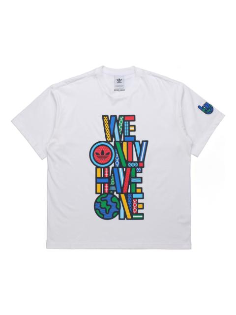 adidas adidas originals Artist Tee Ss Earth Printing Sports Round Neck Short Sleeve White HA4693