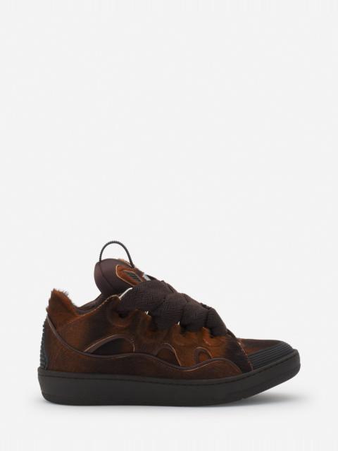 Lanvin PONY-EFFECT LEATHER CURB SNEAKERS
