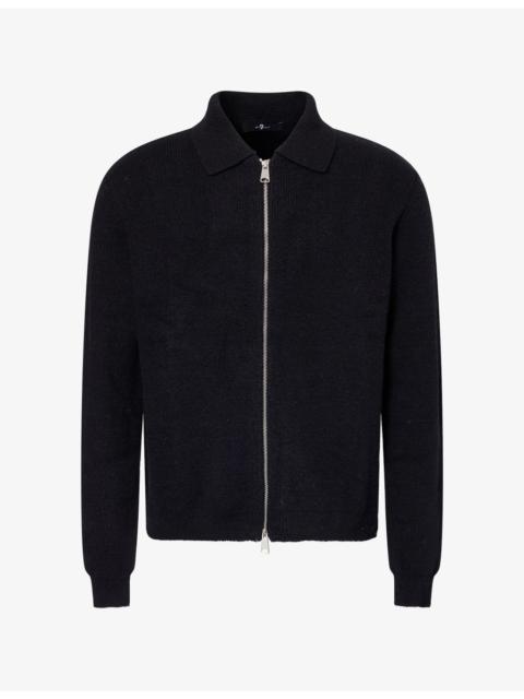 7 For All Mankind Polo-Collar Zip Cotton-Blend Cardigan