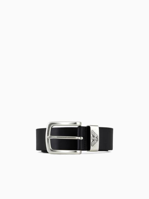 EMPORIO ARMANI LEATHER BELT WITH LOGO BUCKLE