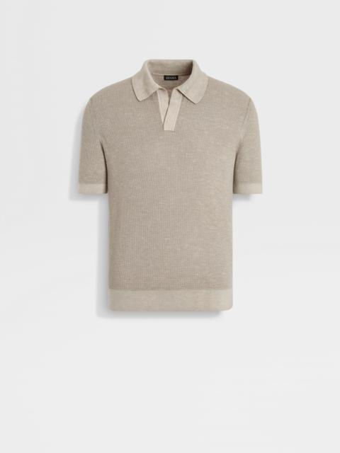 LIGHT TAUPE MÉLANGE SILK CASHMERE AND LINEN POLO SHIRT