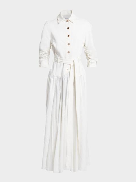 GABRIELA HEARST Delyth Ruched-Sleeve Belted Midi Shirtdress