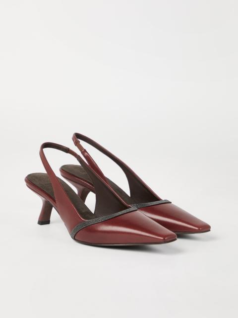 Brunello Cucinelli Classic leather slingback city heels with shiny contour