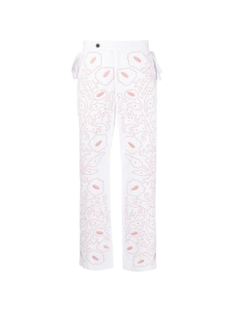 Pilea floral-embroidered trousers