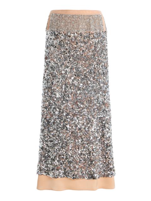rabanne Sequin-Embellished Satin Midi Skirt multi