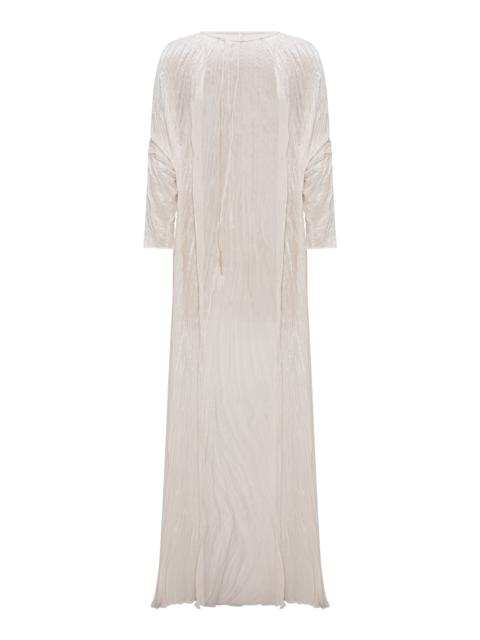 MARMAR HALIM Pleated Chiffon Evening Gown ivory