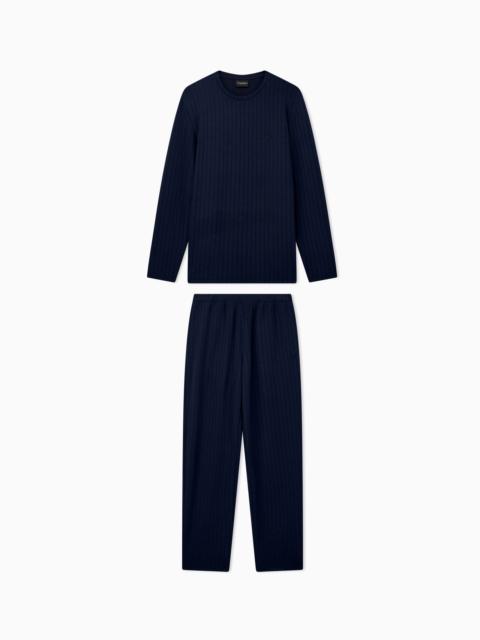 EMPORIO ARMANI LONG PYJAMA SET WITH RIBBED CREW NECK AND WINTER STRIPE
