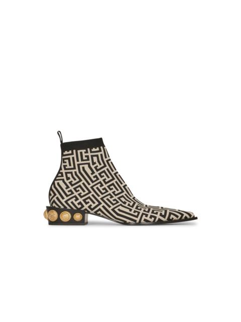 Balmain Bicolor stretch knit Coin ankle boots