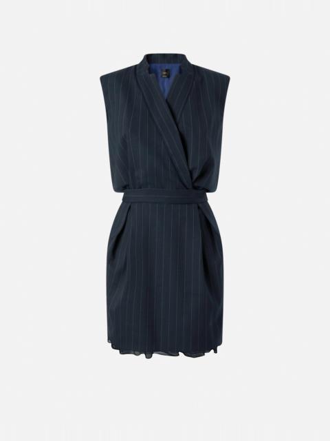 PINKO SLEEVELESS SHORT DRESS IN PINSTRIPE POLY WOOL
