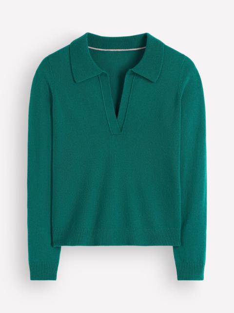 BODEN Elsie Cashmere Henley Sweater-Deep Sea Depths