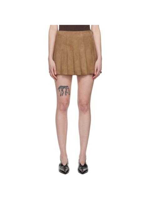 STAND STUDIO Tan Pleated Suede Miniskirt