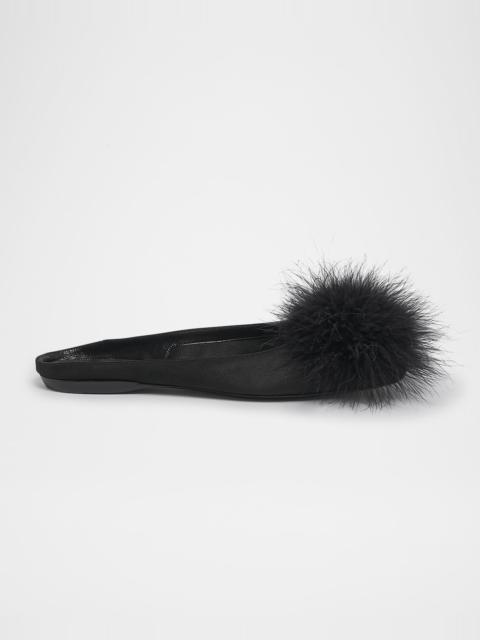 SAINT LAURENT Lido Feather Pom Ballerina Slippers