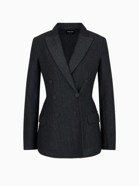 GIORGIO ARMANI Double-breasted jacket in a jacquard linen-blend jersey