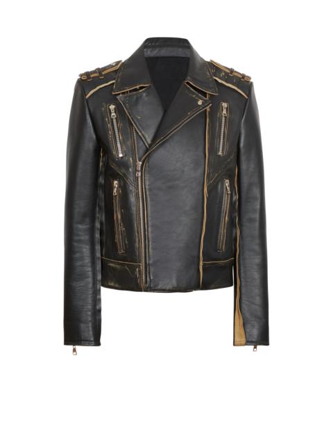 Deconstructed leather biker jacket