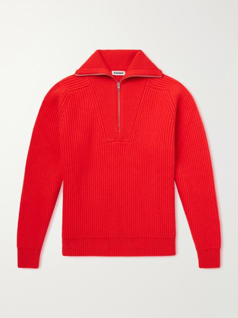Jil Sander Ribbed Wool Zip-Up Sweater
