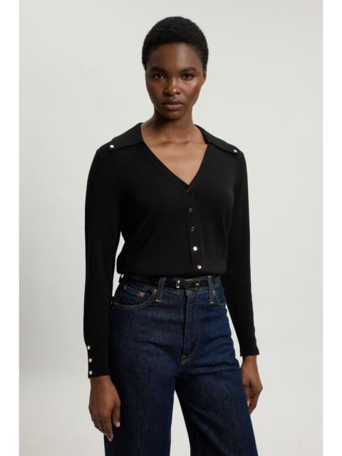 KAREN MILLEN Petite Viscose Blend Popper Detail Knit Collared Cardigan
