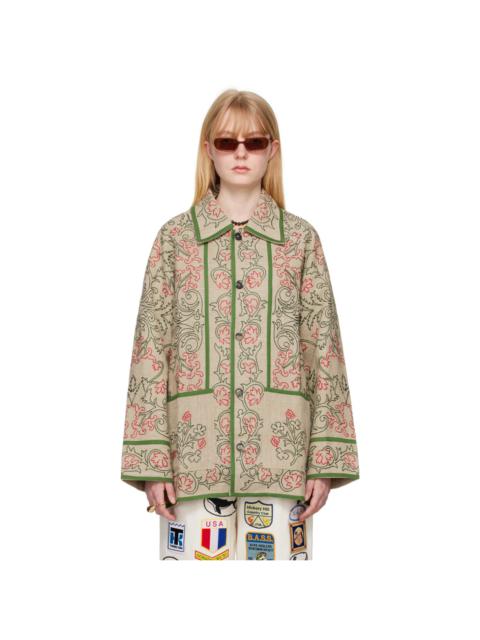 BODE Brown Embroidered Trumpetflower Coat