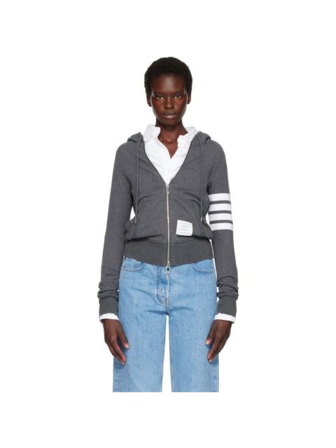 Thom Browne Gray Classic Loopback 4-Bar Zip Hoodie