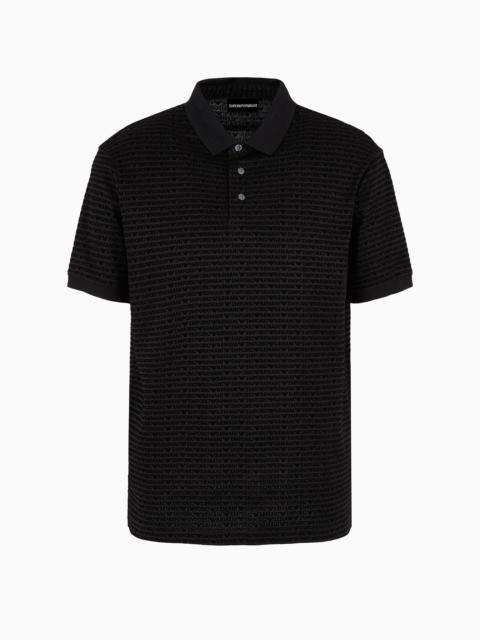 EMPORIO ARMANI ASV Lyocell-blend jersey polo shirt with flocked lettering all over