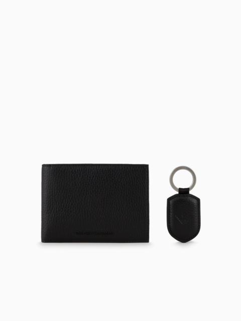 EMPORIO ARMANI Gift box with wallet and keyring in tumbled leather