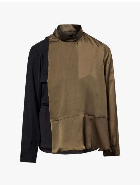 sacai Panelled Stand-Collar Satin Top