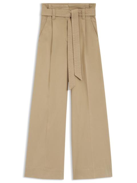 BOSS BELTED WIDE-LEG PANTS IN STRETCH-COTTON TWILL