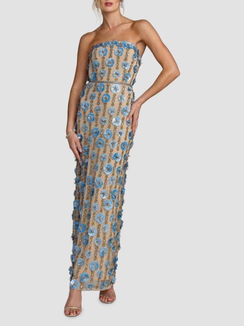 MAC DUGGAL Women's 3D Floral-Embellished Strapless Maxi Dress - Beige Blue