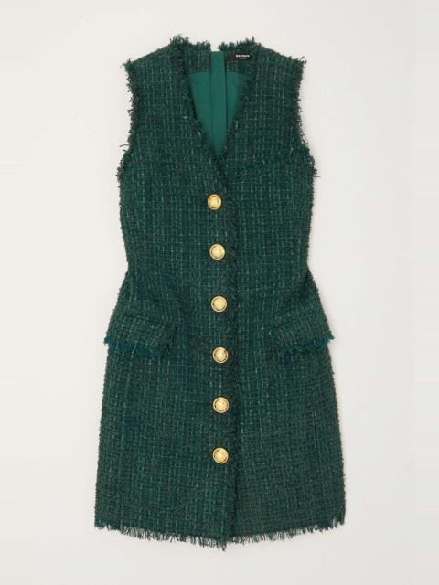 Balmain Button-embellished tweed mini dress