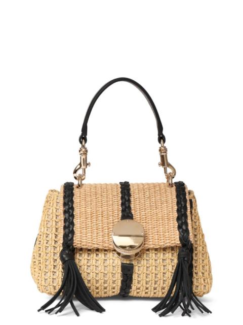 Penelope woven top handle bag w/leather