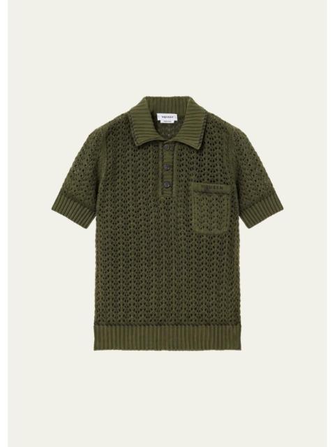 Alexander McQueen Men's Cotton Crochet Pocket Polo Shirt